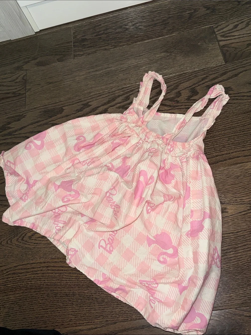 Barbie Pink Gingham Sleeveless Dress with Logo & Silhouette Print 4t